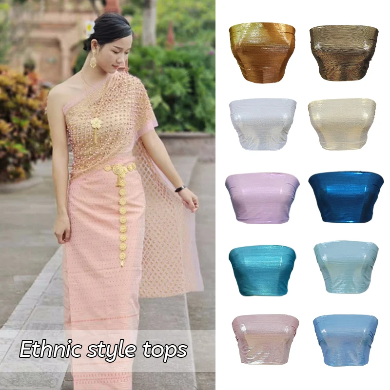 Top Trends: Thai Traditional Clothing Women Cropped Tank Tops With Chest Pad Asian Dai Top Dai Nationality Boutique Palace Princess Costume Shoppable Styles