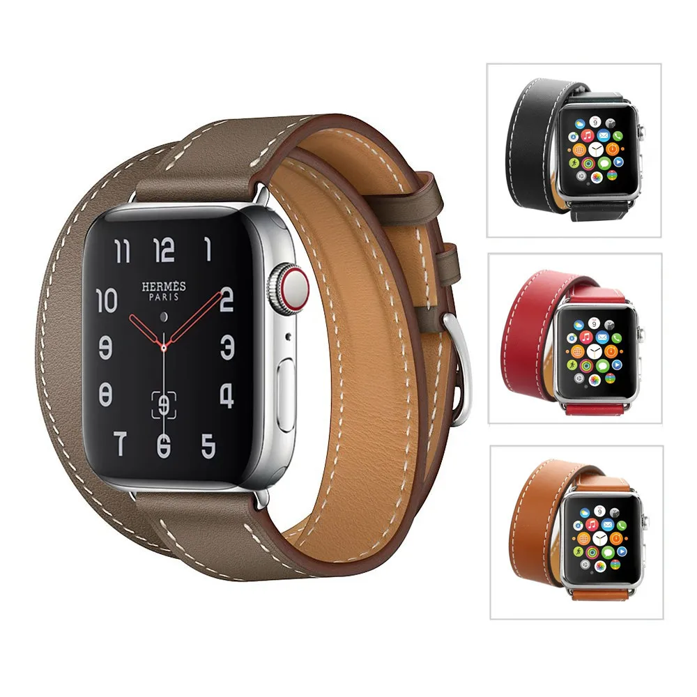 Top Trends: 45mm Double Tour Extra-long Leather Loop For Apple Watch Band 42mm 38mm 40mm 44mm Strap For IWatch SE 7 6 5 4 3 2 1 Correa 41mm Shoppable Styles