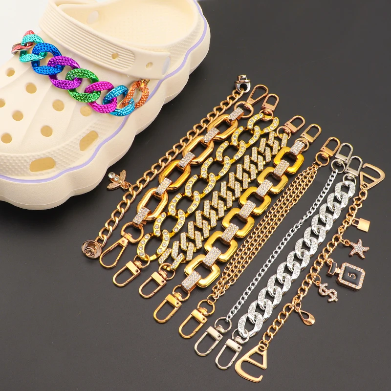 Top Trends: New 2PCS Alloy Shoe Charms Chains Fashion Cool Punk Metal Style Chain Shoe Decoration For Women DIY For Sandals Clog Accessories Shoppable Styles