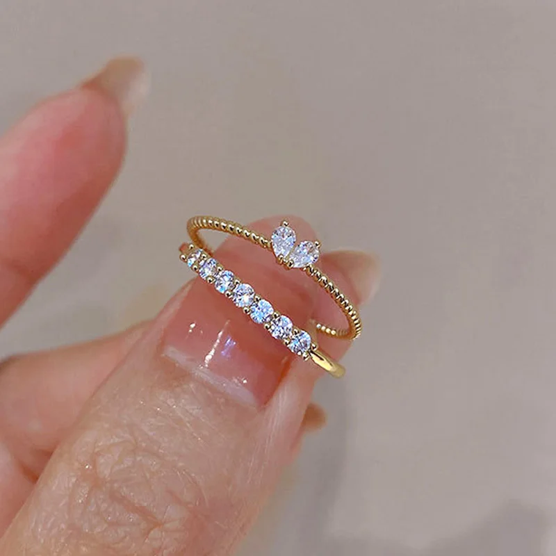 Top Trends: Luxury Zircon Heart Rings For Women Opening Adjustable Weave Rhinestone Ring Engagement Wedding Jewelry Fashion Girlfriend Gifts Shoppable Styles