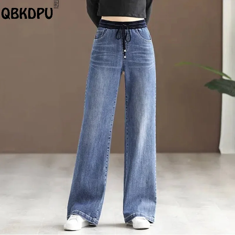 Top Trends: Oversize 34 Casual Wide Leg Jeans Women Patchwork High Waist Vintage Baggy Vaqueros Spring Denim Pants Lace Up Straight Pantalon Shoppable Styles