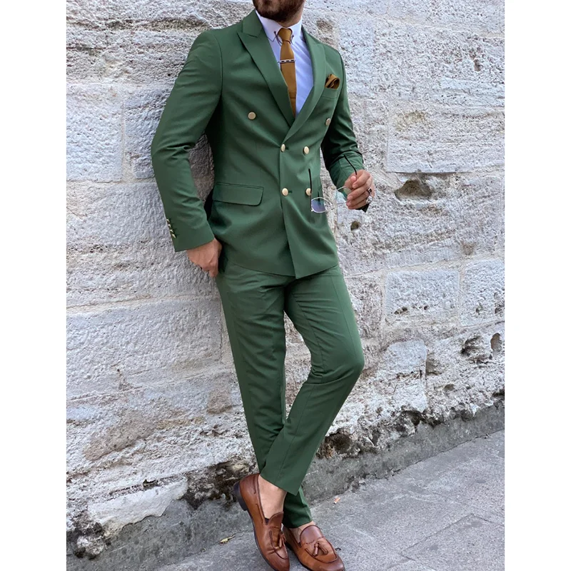 Top Trends: Royal Green Men's Suit 2021 Double Breasted Slim Fit Formal Wedding Party Suits Groomsmen Blazer Pants 2 Pieces Terno Masculino Shoppable Styles - Image 3