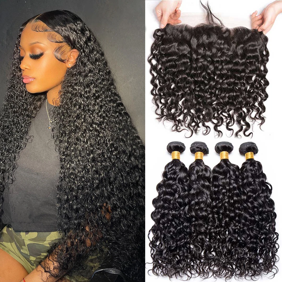 Top Trends: 10A Peruvian Hair Bundles With Frontal Water Wave Bundles With Frontal Closure 13x4 Ear To Ear Lace Human Hair Weave Extensions Shoppable Styles