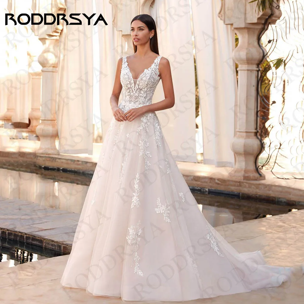 Top Trends: RODDRSYA Elegant V Neck Beach Wedding Dresses Sleeveless Tulle A Line Lace Appliques Backless 2024 Bridal Gown Vestidos De Novia Shoppable Styles