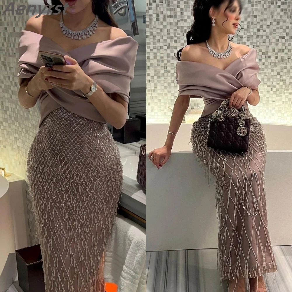 Top Trends: Elegant Off Shoulder Dubai Evening Dresses For Women Exquisite Glitter Wedding Luxury Tassel Arabic Formal Party Gowns Shoppable Styles