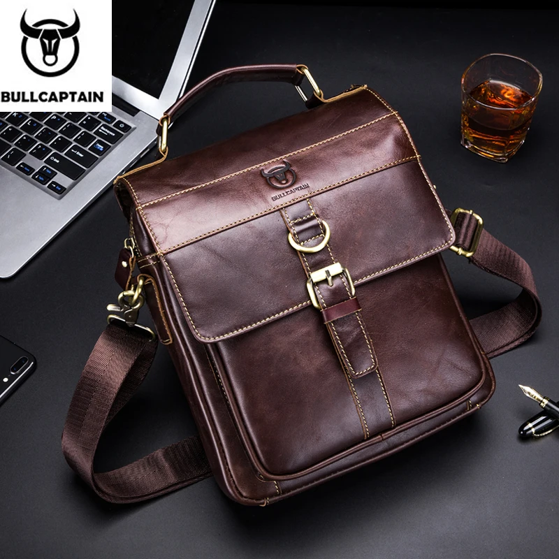 Top Trends: BULLCAPTAIN Men's Leather Shoulder Bag, Retro Business Crossbody Bag, Large Capacity Fashion Casual Youth Student Handbag Shoppable Styles