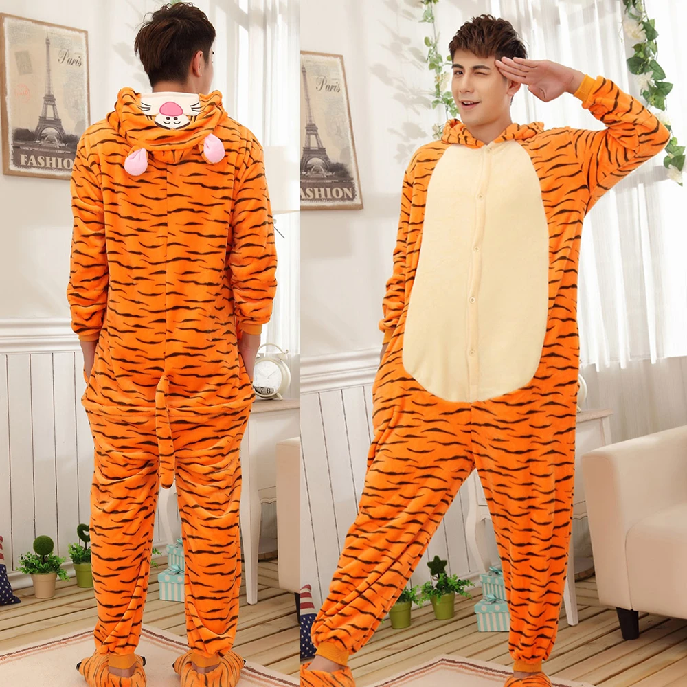 Top Trends: Adults Animal Onesies Tiger Pajamas Sets Sleepwear Women Men Winter Unisex Pig Panda Costumes Kids Cute Cartoon Flannel Pajamas Shoppable Styles