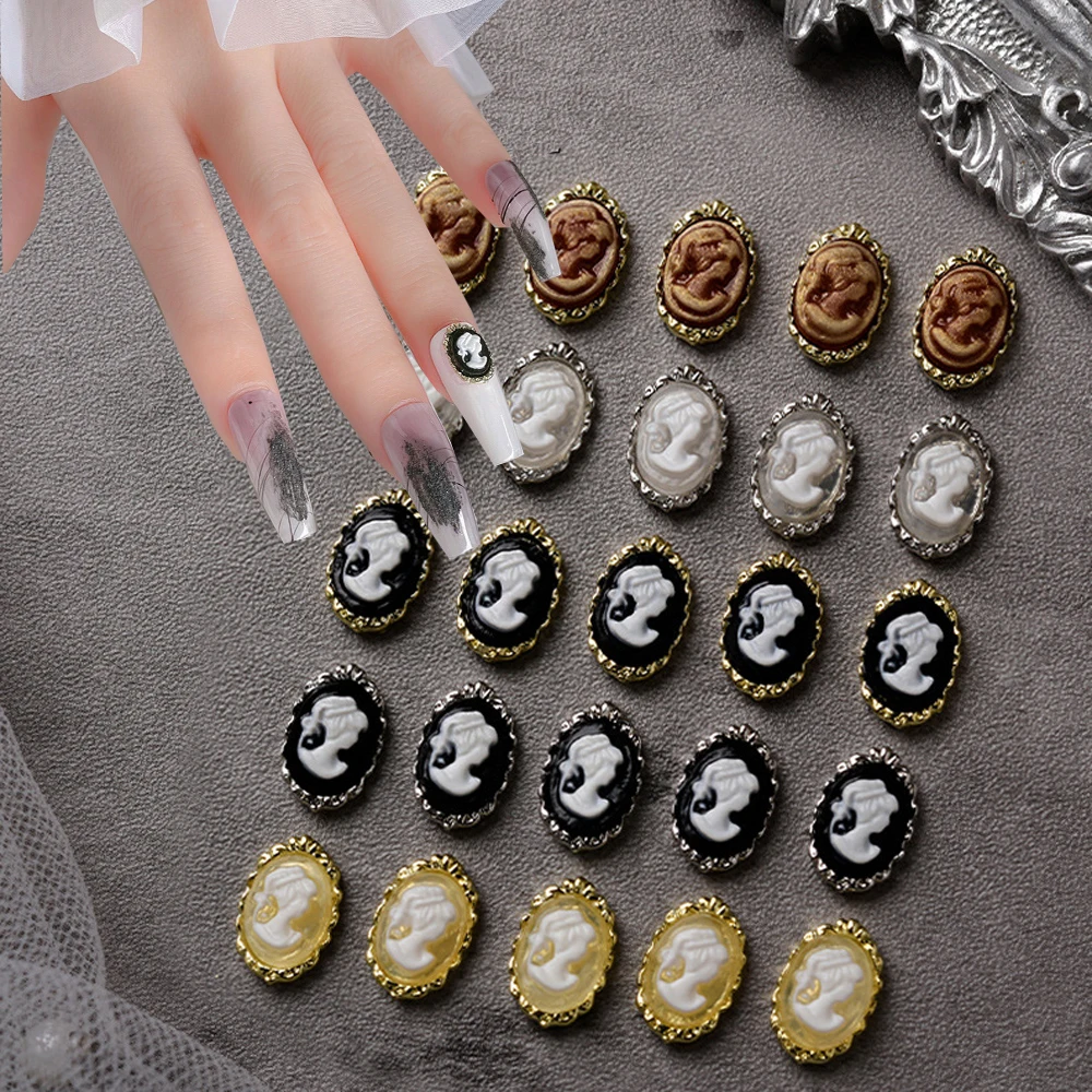 Top Trends: 10pcs Baroque Vintage Beauty Head Nail Art Charm 3D Retro Metal Gold Silver Edging Nail Decoration Simple Design Nail Supplies Shoppable Styles