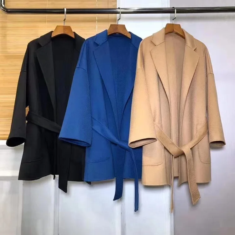 Top Trends: RosEvans Winter Cashmere Coat Women Mid-length Wool Coat Jackets Water Ripples New Autumn 20% Cashmere Camel Coat Commuting Shoppable Styles