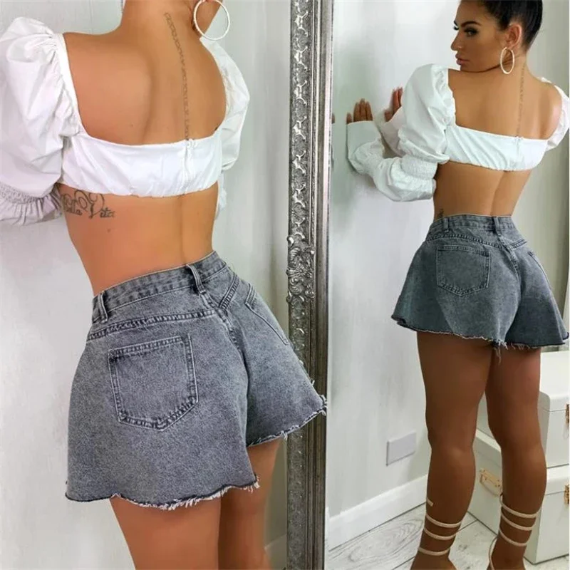 Top Trends: Women Denim Shorts Summer Loose Style High Waist Streetwear Pantalones Cortos Solid Cutting Edge Flared Shorts Fashion Femme Shoppable Styles