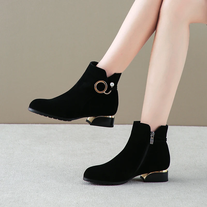 Top Trends: Comemore 2023 Women's Shoes Women Ankle Boot Low Heel Shoe Plus Size 43 Short Cow Suede Female Shoes Ladies Autumn Winter Boots Shoppable Styles