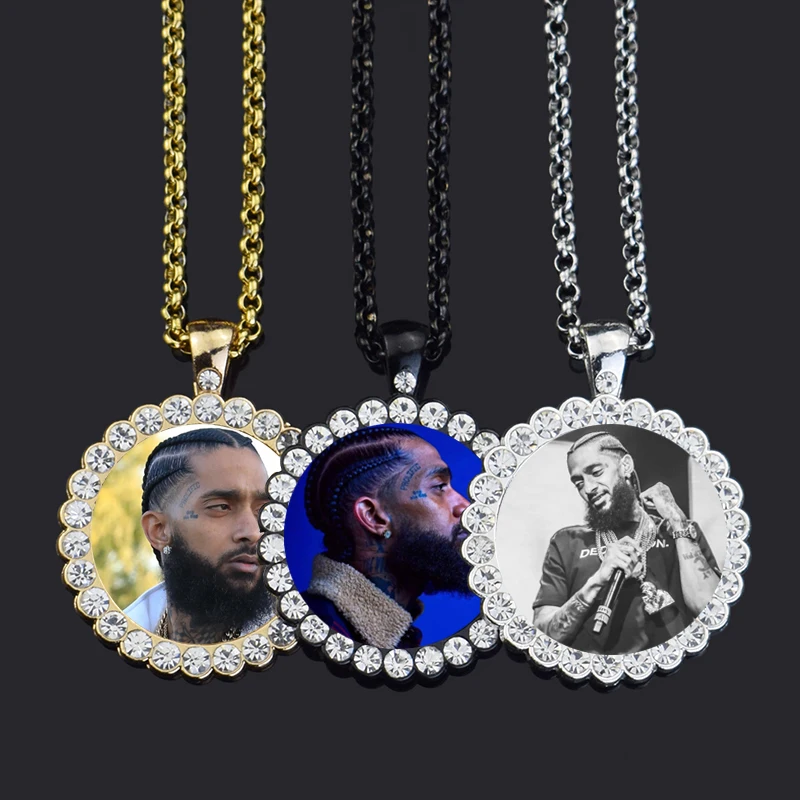 Top Trends: Custom Photo Memory Medallions Rhinestone Glass Pendant Necklace With Lobster Chain Hip Hop Jewelry Personalized Gift Shoppable Styles