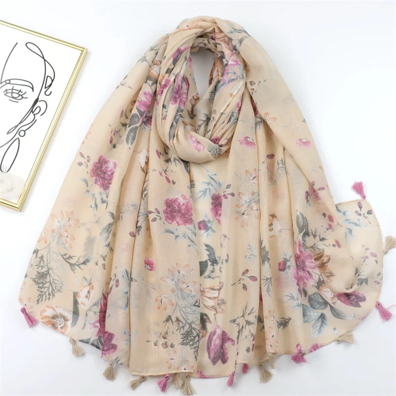 Top Trends: Spain Lovely Poppy Floral Tassel Viscose Shawl Scarf Lady High Quality Wrap Thin Headband Bufandas Muslim Hijab Sjaal 180*90Cm Shoppable Styles