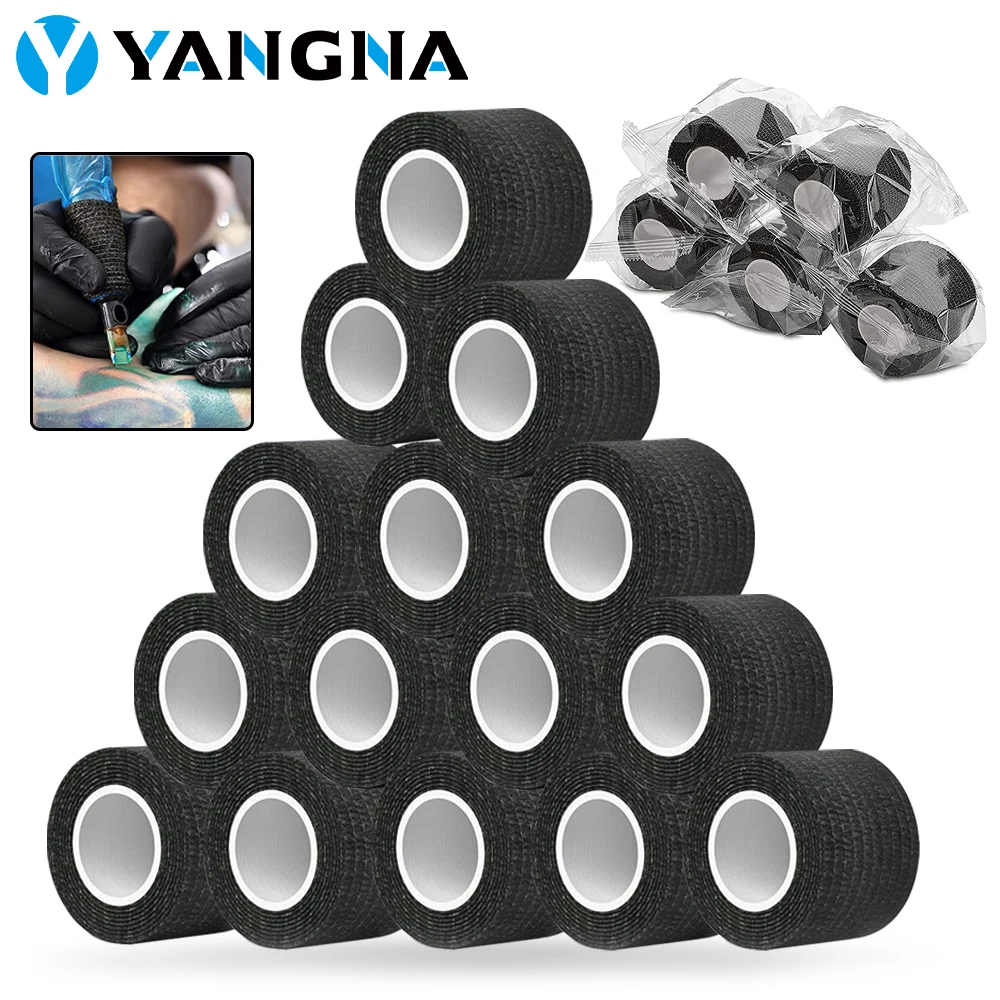 Top Trends: 96 / 48 / 24 / 12 / 6 / 3 / 2pcs Black Tattoo Grip Tape Self-adhesive Elastic Wraps Waterproof Bandage Finger Protection Tattoo Accessories Shoppable Styles