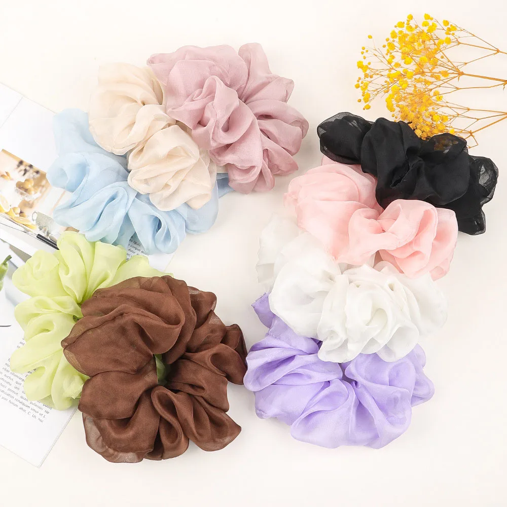 Top Trends: Women Silk Scrunchie Elastic Hair Ropes Band Ponytail Holder Headband Hair Accessories For Girls Chiffon Solid Color Hair Ties Shoppable Styles - Image 3