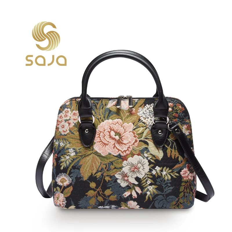 Top Trends: SAJA Tapestry Women Handbag Shoulder Bag Crossbody Bag Satchel Bag Messenger Bag For Office Worker Ladies Peony Flora Parttern Shoppable Styles