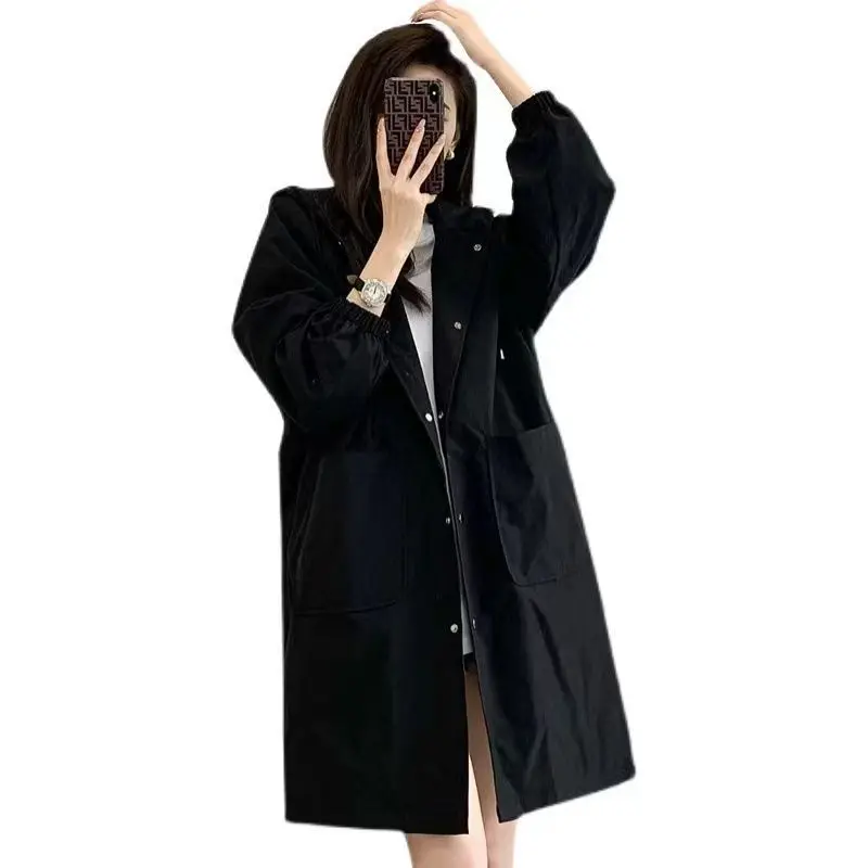 Top Trends: Hooded Long Trench Coat For Women, Loose Windbreaker, Adjustable Waist Outerwear, Korean Fashion, Spring And Autumn, 2023 Shoppable Styles