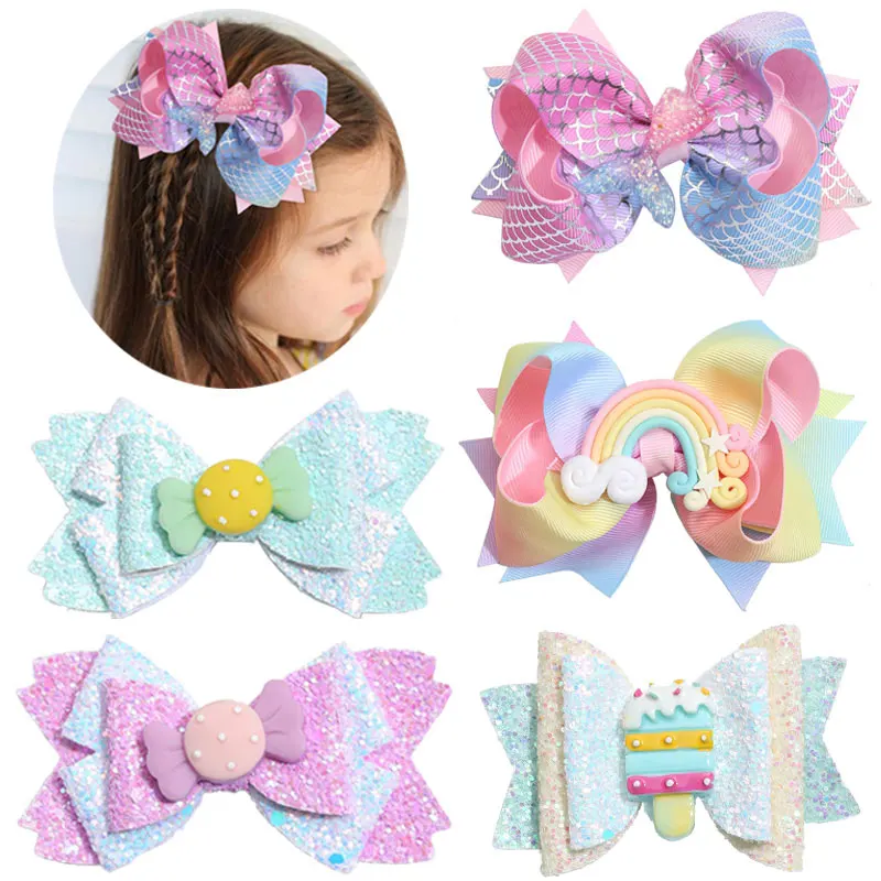 Top Trends: Sweet Mermaid Bows Hair Clips For Girls Glitter Bowknot Hairpins Handmade Boutique Barrettes Headwear Hair Accessories Shoppable Styles