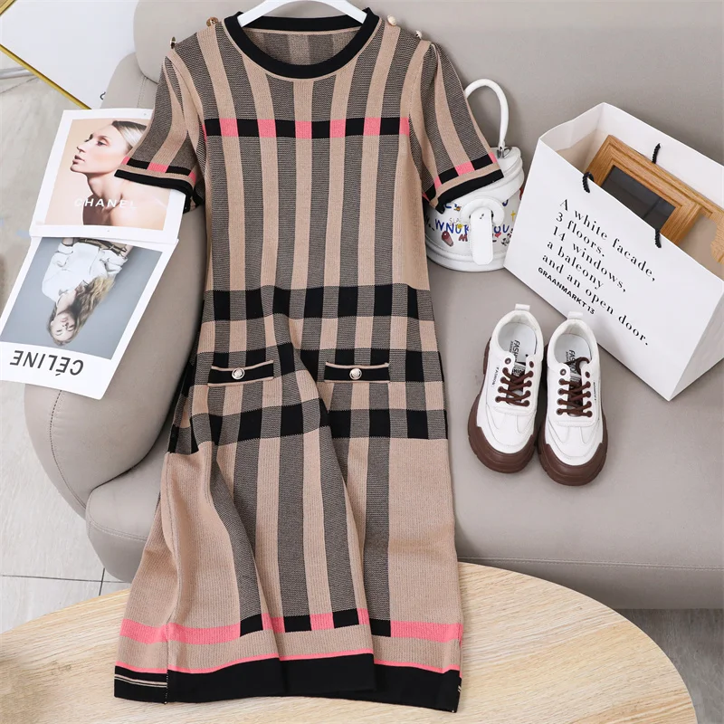 Top Trends: Women Clothing Short Sleeve Fashion Vintage Striped Button Dress O-neck Elasticity Comfortable Chic Summer Dresses Shoppable Styles