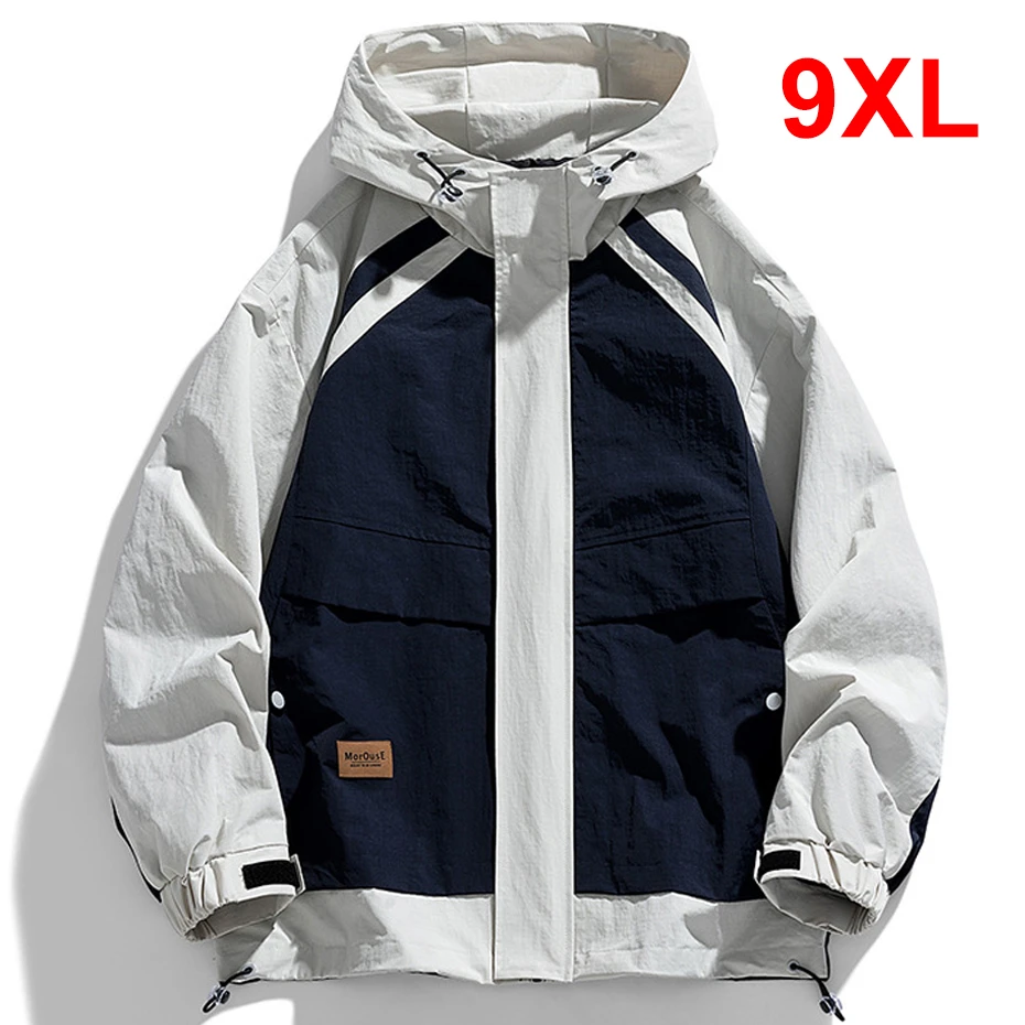 Top Trends: Plus Size 9XL Cargo Jacket Men Camping Jacket Spring Autumn Patchwork Windbreak Hooded Jackets Coats Fashion Outerwear Male Shoppable Styles