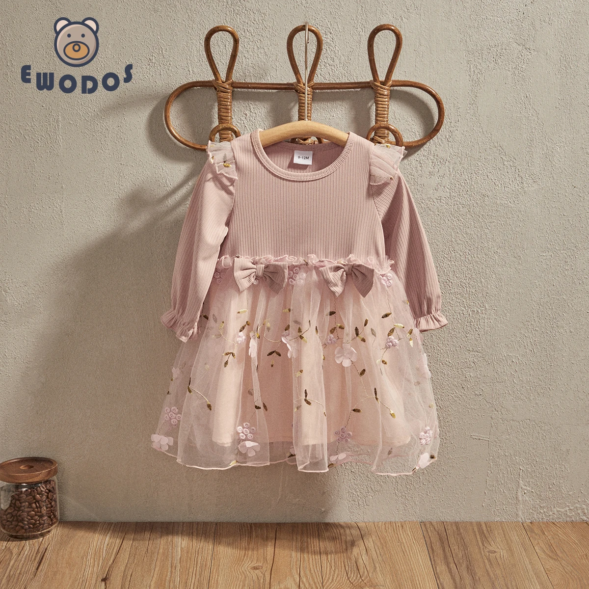 Top Trends: EWODOS 0-3Y Baby Dress Girls Flower Dress Autumn Winter Long Sleeve Infant Party Dresses Bow Floral Mesh For Newborn Birthday Shoppable Styles