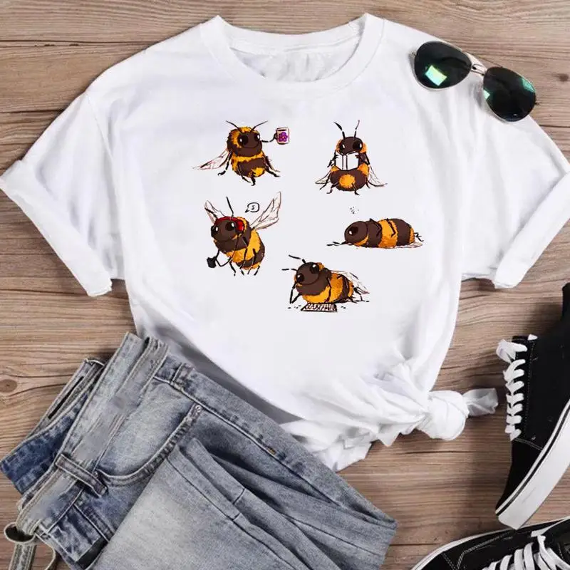 Top Trends: Women Print Bee Funny Clothing Cute Fashion Summer O-neck T-shirts Shirt Female Graphic T Top Short Sleeve Cartoon Tee T-Shirt Shoppable Styles