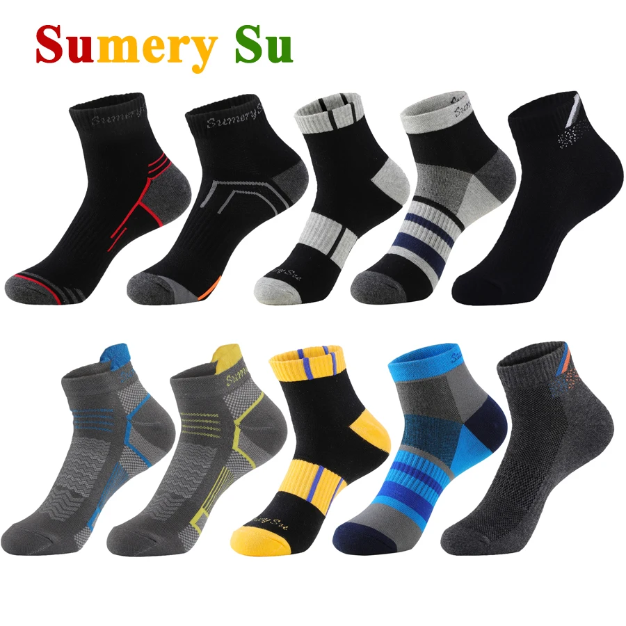 Top Trends: 5 Pairs / Lot Running Socks Men Casual Outdoor Sports Cotton Black Grey Blue Athletic Stripes 14 Colors Travel Male Husband Gifts Shoppable Styles