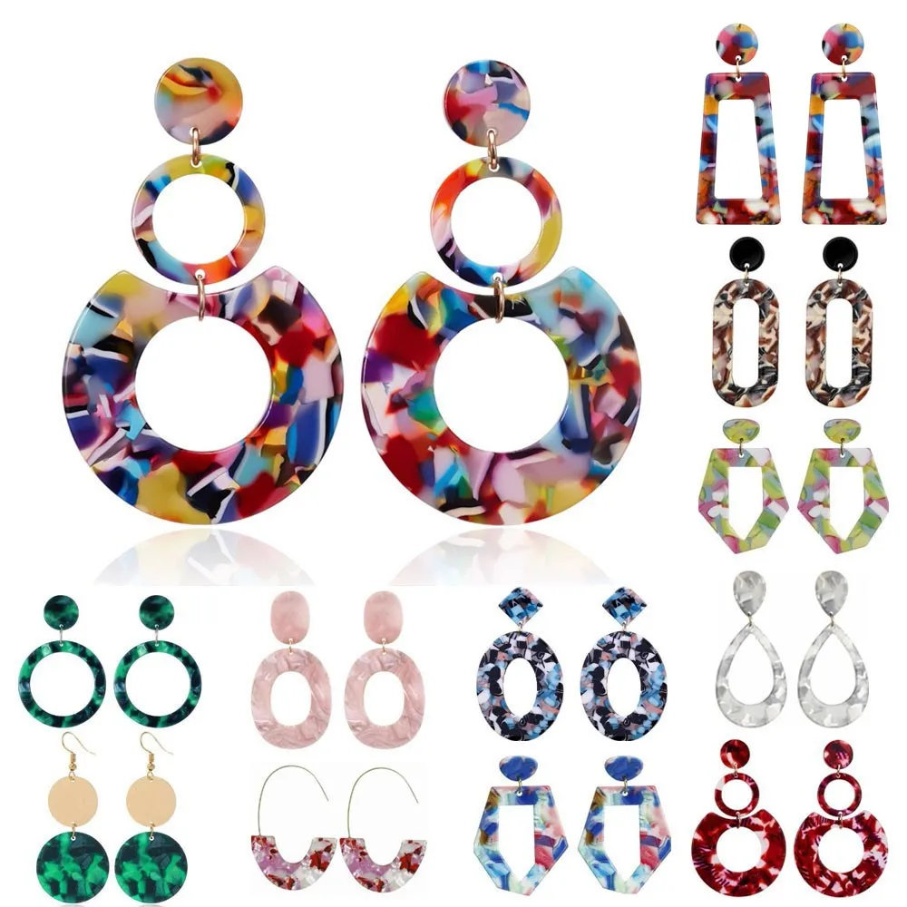 Top Trends: Acrylic Plate Circle Drop Earrings For Women Earing Jewelry Earings Long Geometric Multi-layer Colorful Earrings Pendientes 2023 Shoppable Styles