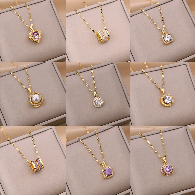 Top Trends: MEYRROYU Luxury Zircon Crystal Pendant Clavicle Chain Necklace For Women Stainless Steel Jewelry Female Wedding Party Accessorie Shoppable Styles