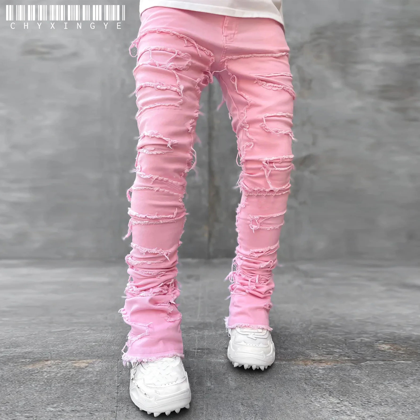 Top Trends: New Patch Denim Straight-leg Pants Retro Jeans Street Fashion Ins Explosive Style Elastic New Men's Fashion Retro Denim Trousers Shoppable Styles