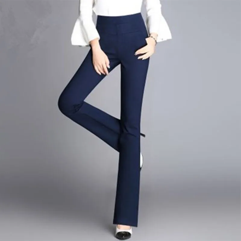 Top Trends: Office Lady Korean Fashion Solid Flare Pants Spring Autumn New Women Casual High Waist Slim Pocket Blue Casual Suits Trousers Shoppable Styles