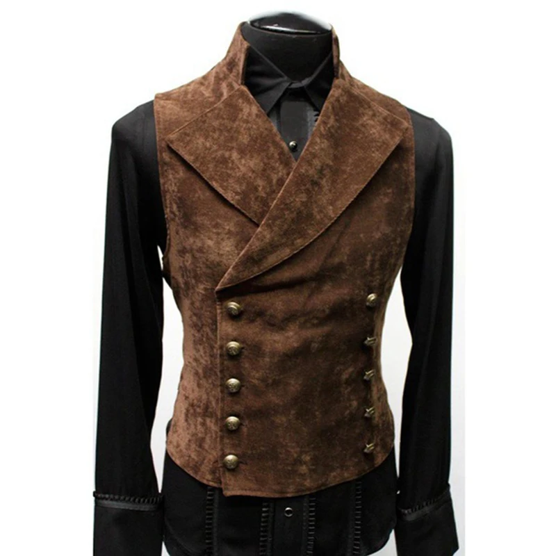 Top Trends: New Men's Standing Collar Suit Vest Double Breasted Trendy Leather Jacket Velvet Gentleman Sleeveless Top Shoppable Styles - Image 5