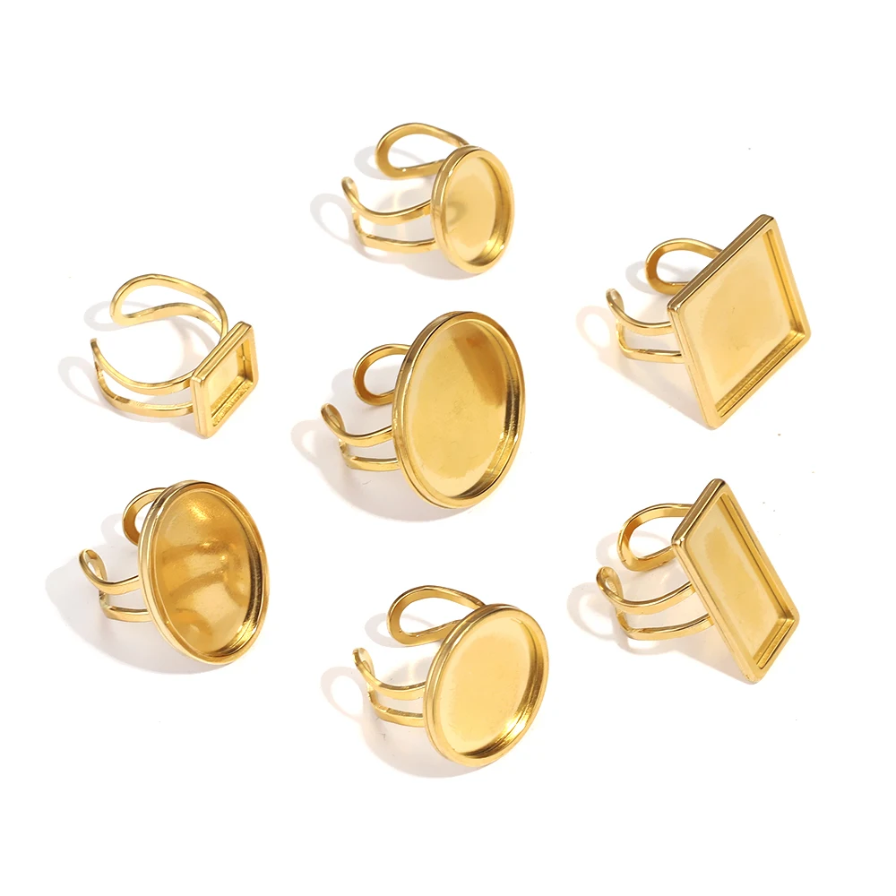 Top Trends: 4PCS Gold Stainless Steel Ring Settings Adjustable Round Square Oval Settings Blank Base Ring Jewelry Making Supplies Wholesale Shoppable Styles - Image 2