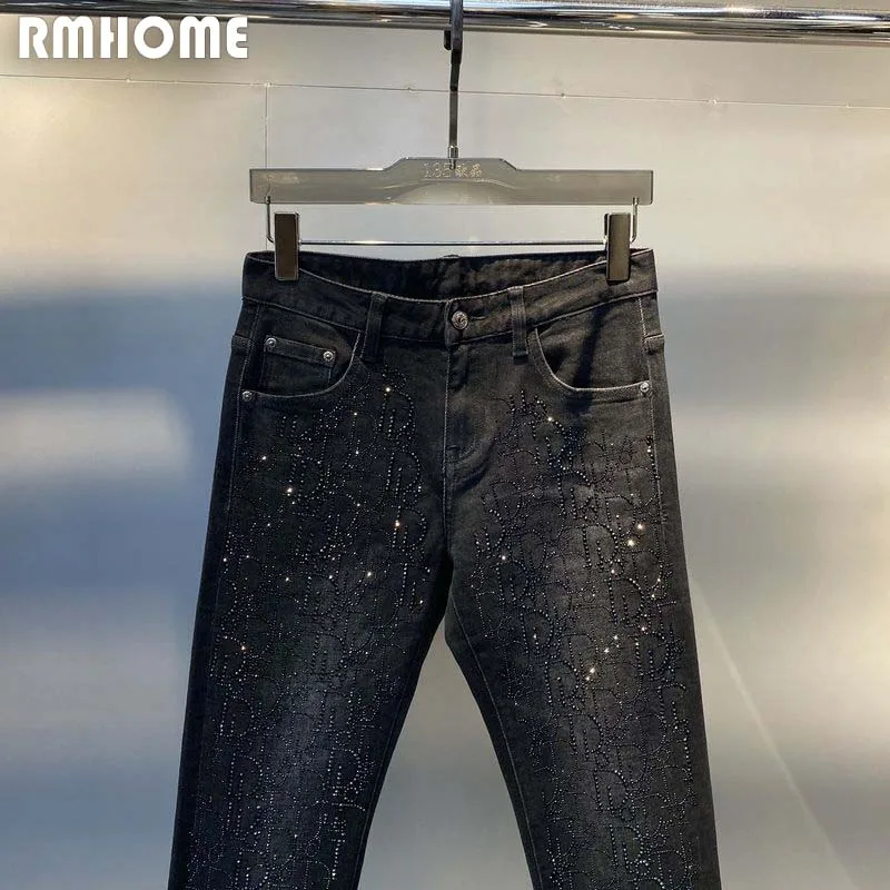 Top Trends: Rhinestone Jeans Men's Black Denim Small Feet Male Pants Fashion Brand Full Of Diamonds Design High-quality Trendy Trousers 36 Shoppable Styles - Image 3