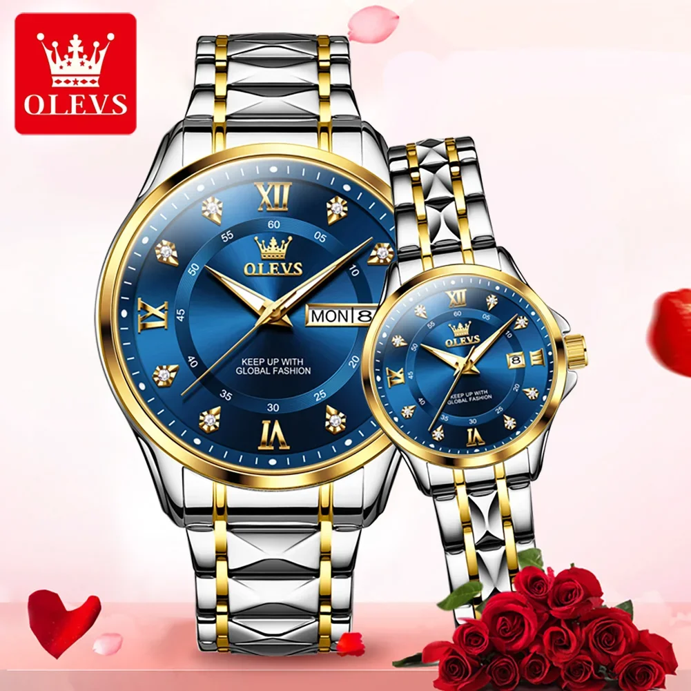 Top Trends: OLEVS 2906 Quartz Watch For Couple Men Women Original Diamond Luxury Wristwatch Stainless Steel Rhombus Strap Hand Clock Watches Shoppable Styles