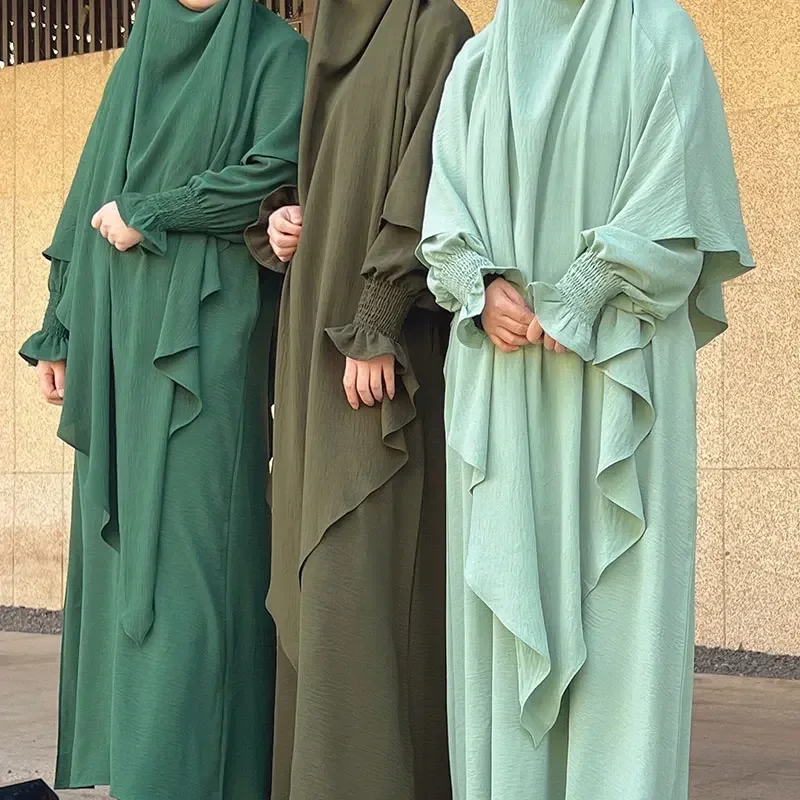 Top Trends: Abaya And Khimar Set Jilbab 2 Piece Ramadan Long Hijab Dress Muslim Prayer Clothes Jilbabs For Women Turkey Islam Dubai Outfit Shoppable Styles