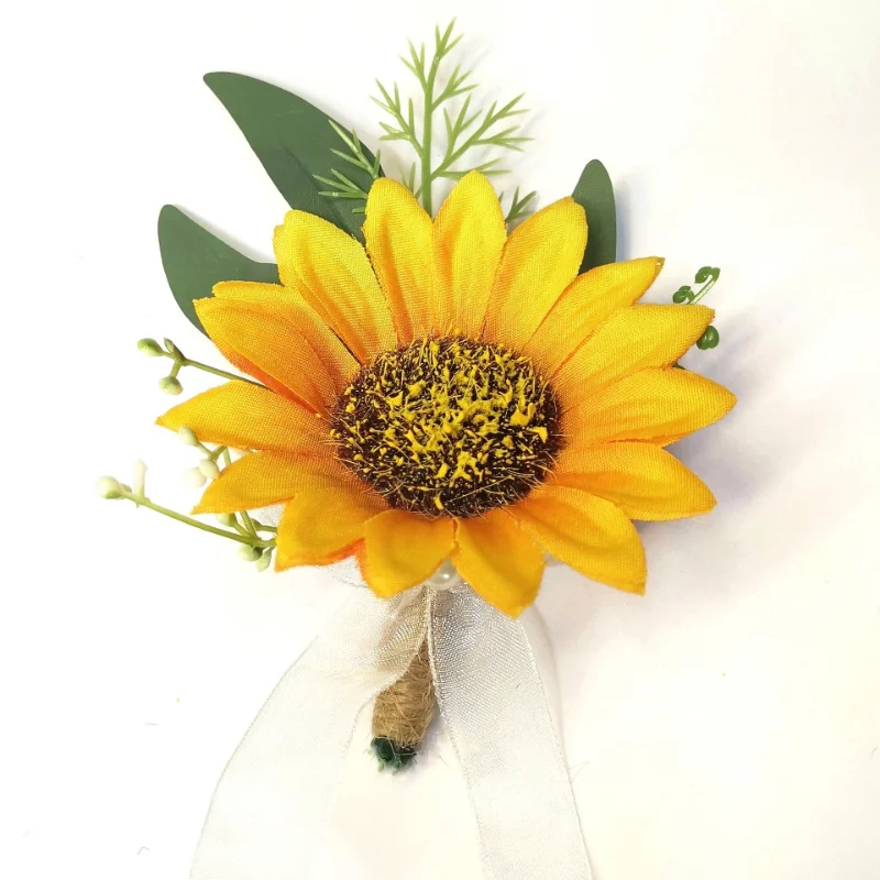 Top Trends: BAIFUMINGYI Sunflower Artifical Flowers Wrist Corsage Bridesmaid Groomsman Wedding Boutonniere Mariage Homme Shoppable Styles