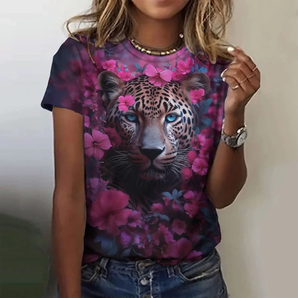 Top Trends: Vintage Animals Print Women's T Shirts Summer Fashion Short Sleeve Top Tiger Print Oversized Female Clothing Ladies Floral Tees Shoppable Styles