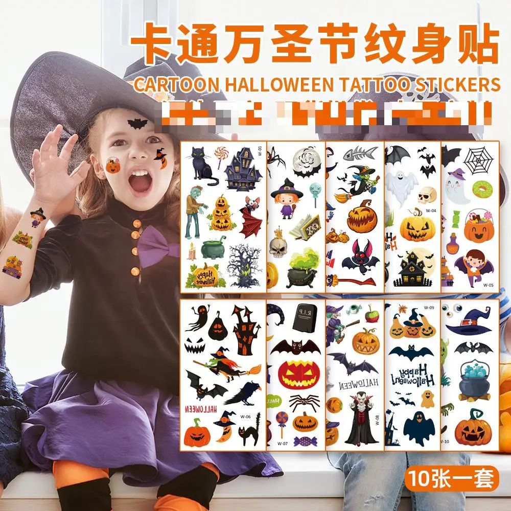 Top Trends: 10pcs Halloween Children's Cartoon Tattoo Sticker Creative Kids Toys Waterproof Funny Pumpkin Party Gift Temporary Face Sticker Shoppable Styles