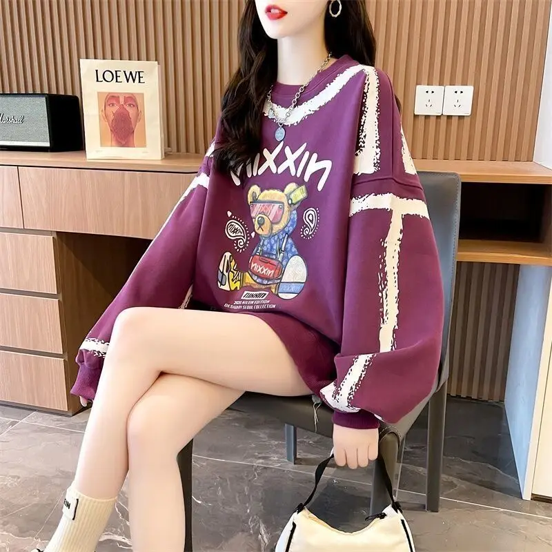 Top Trends: Fashion O-Neck Loose Printed Cartoon Sweatshirts Female Clothing 2023 Autumn Winter Oversized Casual Tops Korean Sweatshirts Shoppable Styles