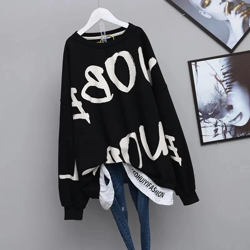 Top Trends: Autumn Winter Y2K Vintage Letter Print Cotton Pullover Oversized Loose Casual Sweatshirt Street Broken Hole All Match Jumpers Shoppable Styles