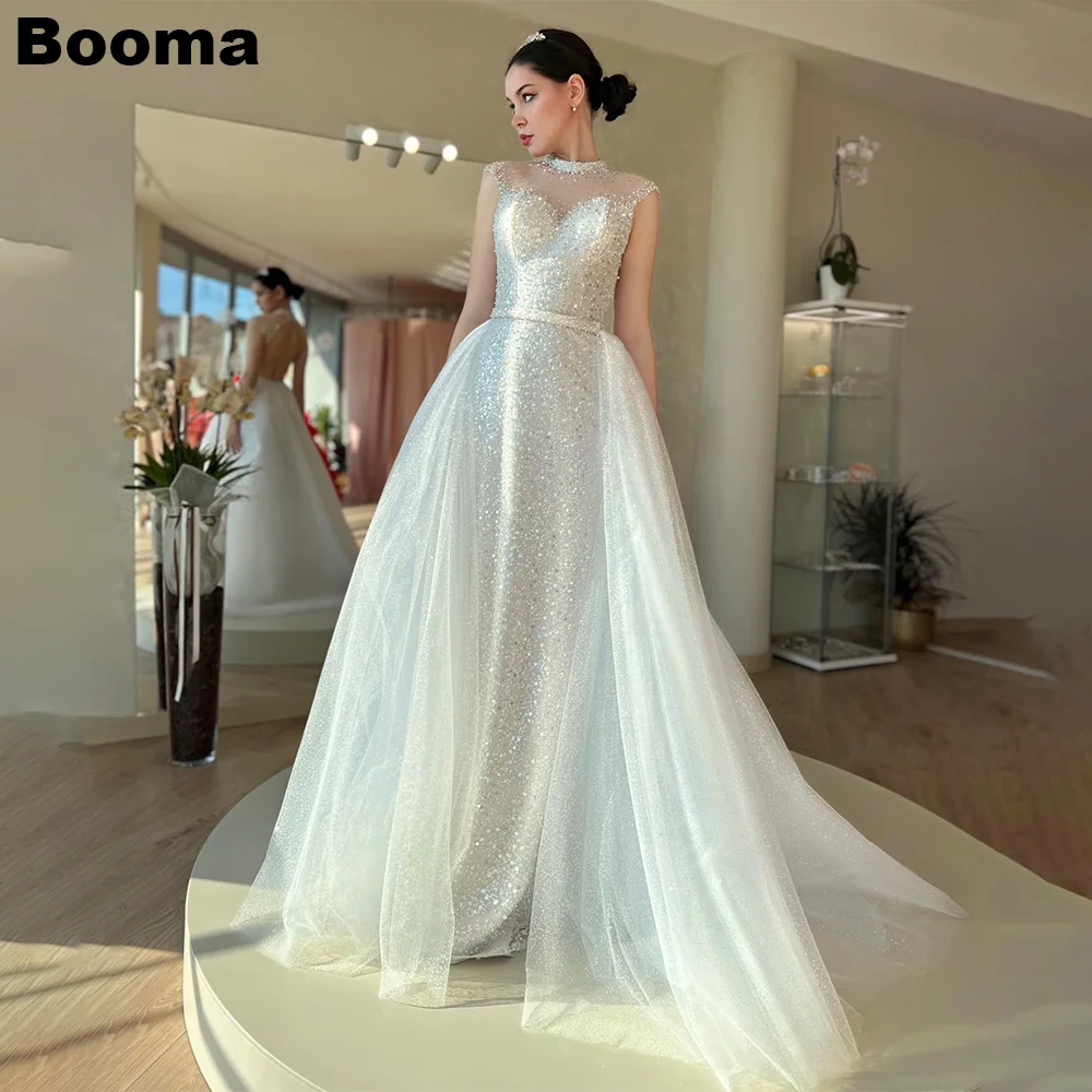 Top Trends: Booma Glitter Elegant Mermaid Wedding Dresses High Neck Backless Bride Party Dresses For Women Bridals Prom Dresses With Train Shoppable Styles