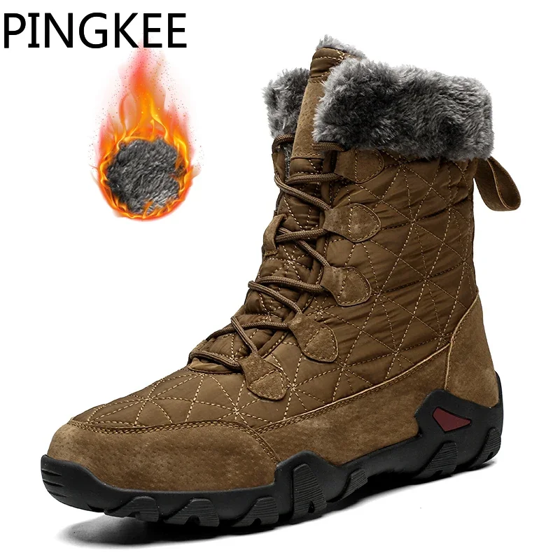 Top Trends: PINGKEE High Top Waterproof Traction Grippy Outsole Men's Winter Boots Thick Plush Snow Hiking Trekking Shoes Casual For Men Shoppable Styles