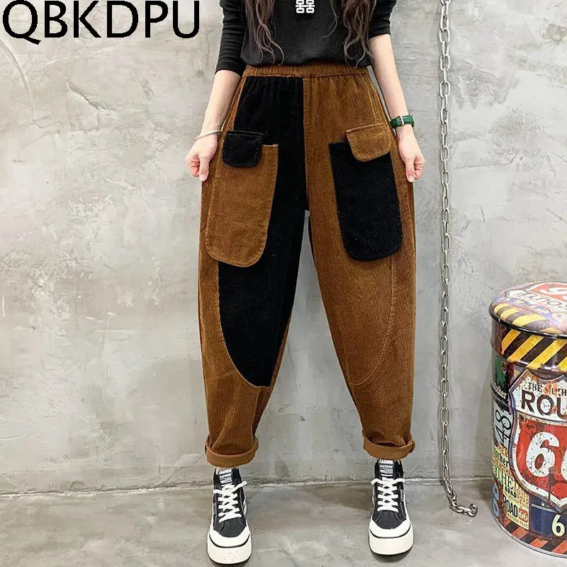 Top Trends: Women&#039;s 100% Cotton Corduroy Warm Pants Casual Large Pocket Wide Leg Pants Autumn Women Streetwear Baggy Harem Pants M-5XL Shoppable Styles