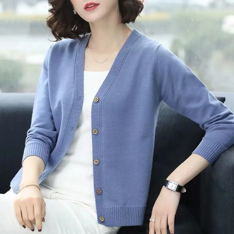 Top Trends: Fashion V-Neck Knitted Button Solid Color All-match Cardigan Sweaters Women's Clothing 2022 Autumn New Loose Korean Tops Shoppable Styles