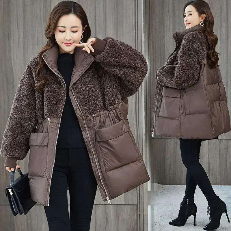 Top Trends: New Winter Jacket For Women Lamb's Wool Patchwork Coats Long Sleeves Tops Warmth Cotton Jacket Oversize Korean Fashion Shoppable Styles