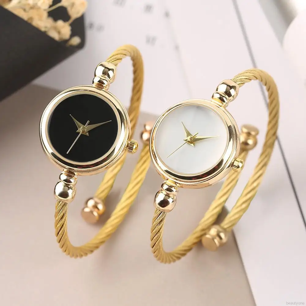 Top Trends: Luxury Fashion Women Golden Watch Wire Bracelet Charm Stainless Steel Retro Ladies Quartz Wristwatch Small Clock Casual Watches Shoppable Styles