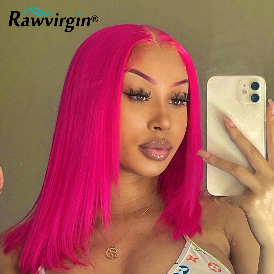 Top Trends: 200% 13x4 Hot Pink Short Bob Wig Raw Lace Front Human Hair Wigs 613 Colored Virgin Human Hair Silky Straight HD Transparent Lace Shoppable Styles