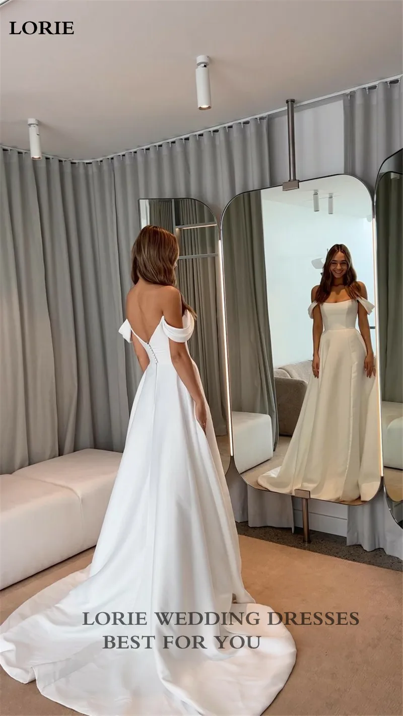 Top Trends: LORIE Soft Satin A Line Wedding Dresses Sleeveless Off The Shoulder Bridal Gowns Long Train Wedding Party Gowns 2023 Shoppable Styles - Image 5