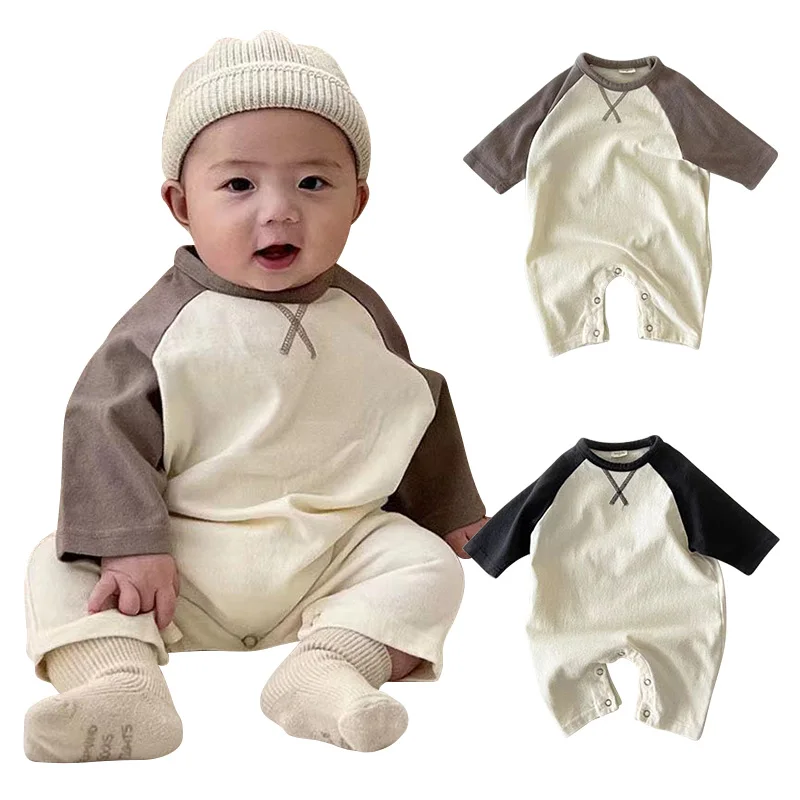 Top Trends: Soft Cotton Autumn Baby Romper Color Blocking Korean Toddler Jumpsuits For Girls Boys Clothes Infant Outfit Newborn One-Piece Shoppable Styles